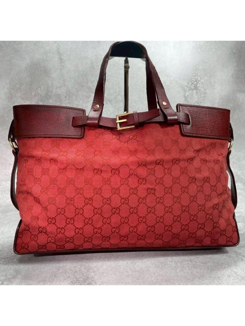 Gucci GG Tote Hand Red Leather Logo - Picture 2 of 10